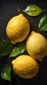 Fresh Organic Lemon Fruit Photorealistic Vertical Background. Healthy Vegetarian Diet. Ai Generated Lifelike Background with Delicious Juicy Lemon Fruit. Generative AI