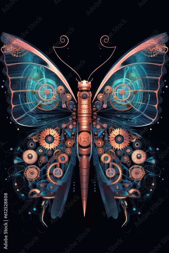 Aufkleber a butterfly with gears on its wings. generative ai image.