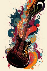 Abstract guitar digital painting. Poster, tshirt artwork design isolated on white background. Copy space, add text or logo. Ai generative