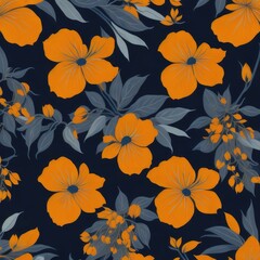 Orange jasmine flower pattern on the navy background.