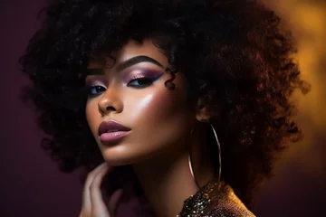 Pretty young afro-american model woman closeup. Generative AI © lanych