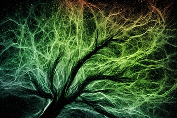 abstract art from black and green lines, tree-like created with Generative AI technology