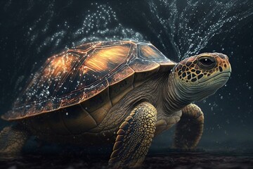 Fototapeta na wymiar illustration of a large land tortoise with brown shell created with Generative AI technology