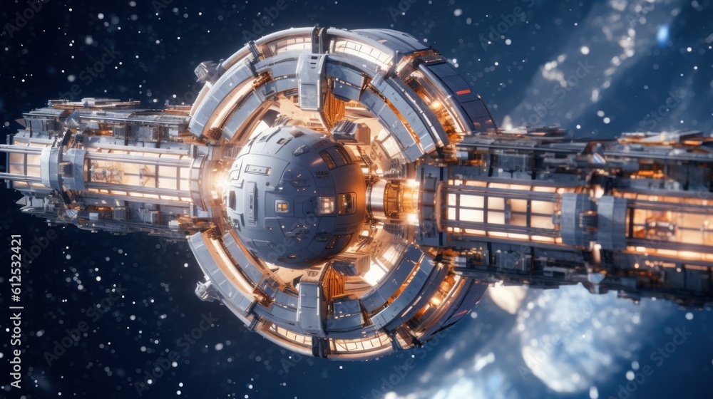 Aufkleber a futuristic space station in the middle of space. generative ai image.