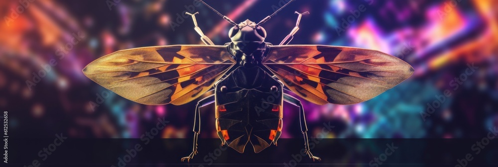 Poster a large insect that is sitting on a table. generative ai image.