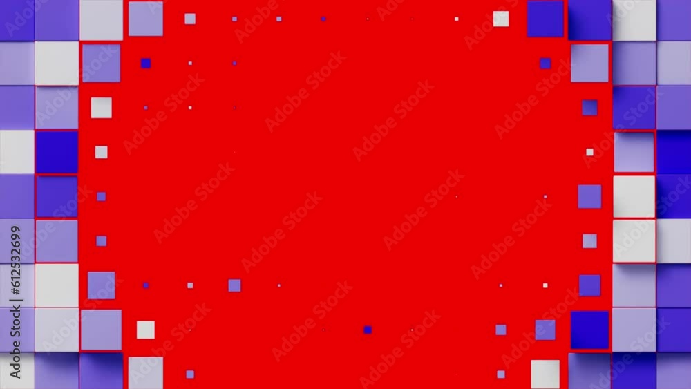 Poster 3d animation of the transition for blue blocks and cubes to red color surface