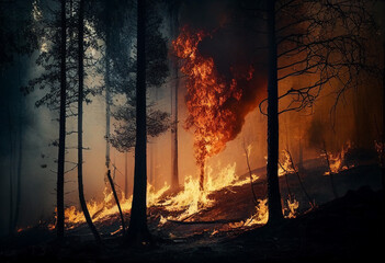 Strong forest fire. AI Generated