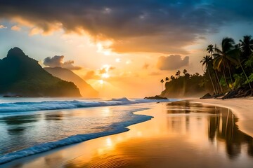 Fototapeta na wymiar Discover the breathtaking beauty of a beach paradise This serene coastal landscape captures the essence of tranquility and natural splendor