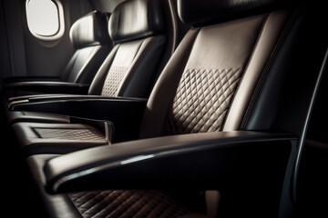 Modern seats in airplane. Generative AI illustration