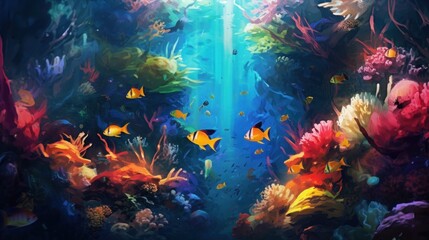 Fototapeta na wymiar An underwater scene with fish and corals. Generative AI image.