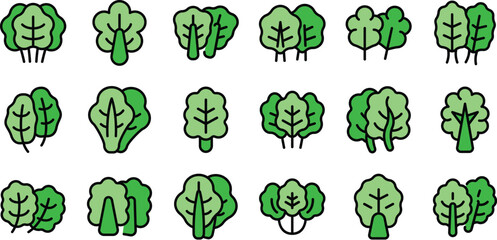 Chard icons set outline vector. Mangold agriculture. Cabbage diet thin line color flat on white