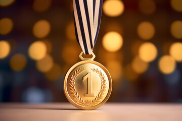 gold medal with number 1 - obrazy, fototapety, plakaty