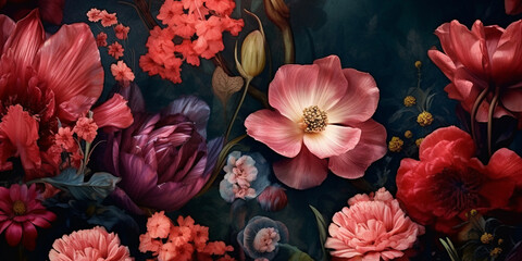 Obraz na płótnie Canvas Floral background banner or wallpaper, colorful spring flower mix