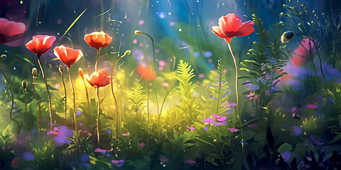 Floral background banner or wallpaper, colorful spring flower mix