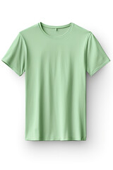 A green t-shirt on a white background. Generative AI. Tshirt mockup, copy space.