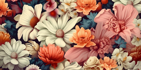 Floral background banner or wallpaper, colorful spring flower mix