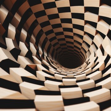 A black and white checkerboard spiral design. Generative AI image.