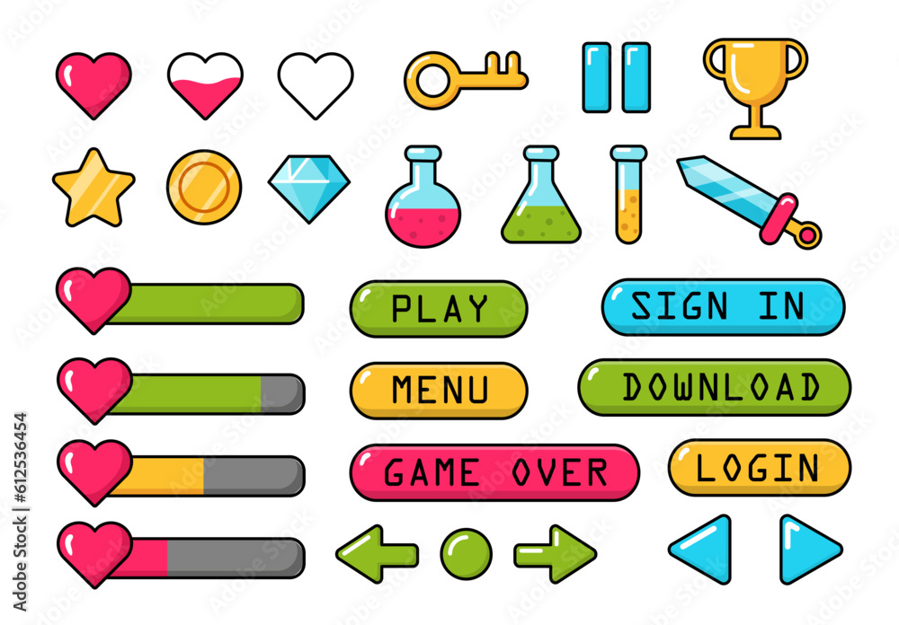 Poster mobile game buttons vector set