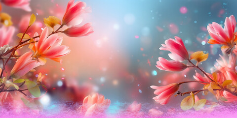Naklejka na ściany i meble Floral background banner or wallpaper, colorful spring flower mix