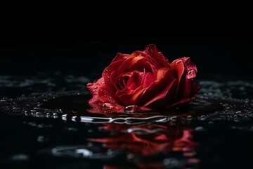 beautiful red rose petals lies in a dark womb created with Generative AI technology