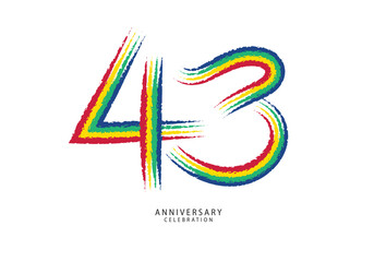 43 years anniversary celebration logotype colorful line vector, 43th birthday logo, 43 number design, anniversary template, anniversary vector design elements for invitation card, poster, flyer. - obrazy, fototapety, plakaty
