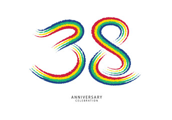 38 years anniversary celebration logotype colorful line vector, 38th birthday logo, 38 number design, anniversary template, anniversary vector design elements for invitation card, poster, flyer.