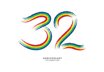 32 years anniversary celebration logotype colorful line vector, 32th birthday logo, 32 number design, anniversary template, anniversary vector design elements for invitation card, poster, flyer.