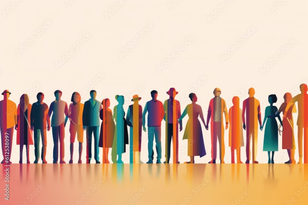 Poster a group of people standing in a line. generative ai image.