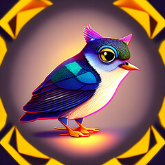 A cute adorable bird stands in the style of children-friendly cartoon animation fantasy 3D style Illustration