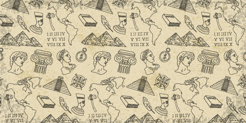 Obraz premium History Vector Hand Drawn Pattern