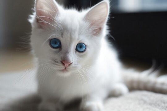 cute little white kitten with blue eyes created with Generative AI technology