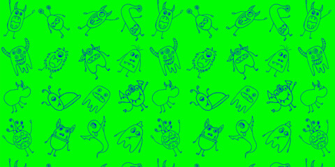 Cartoon Monsters Vector Hand Drawn Pattern