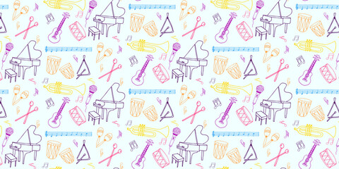 Musical Instruments Vector Hand Drawn Pattern