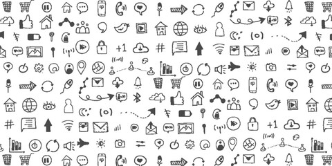 Social Media Icon Vector Hand Drawn Pattern