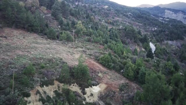 Aerial view of the historic Trikala Korinthias village in the rural mountains of Greece