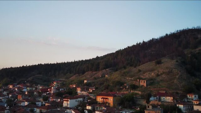 Aerial of Tsaritsani village in Greece.