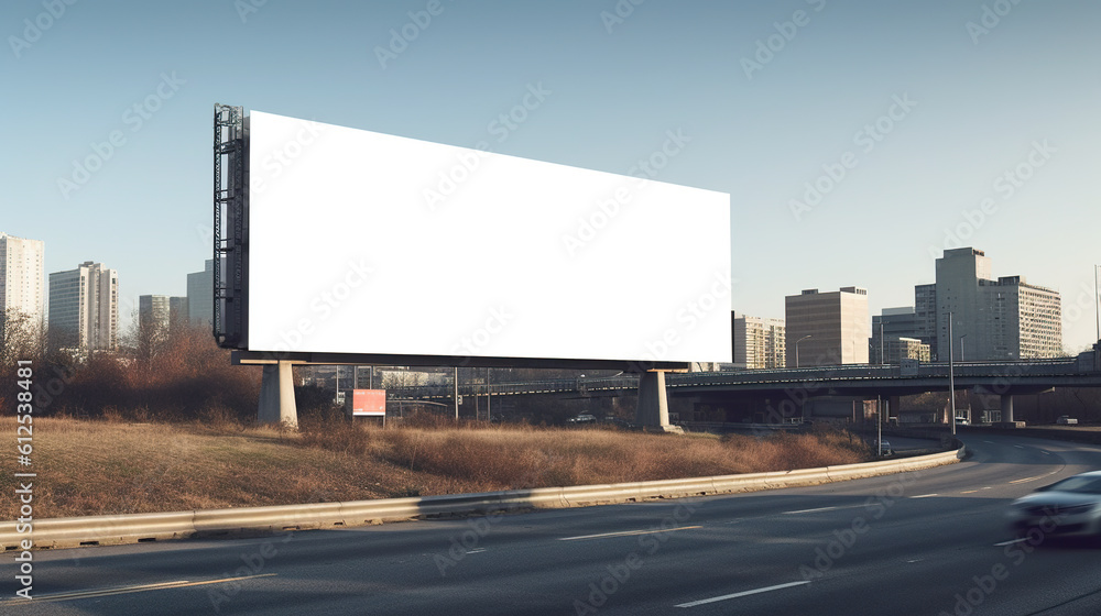 Poster an empty billboard on the side of a highway. generative ai. blank billboard mockup.