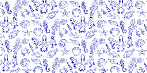 Cartoon Underwater Vector Hand Drawn Pattern © Anka Design