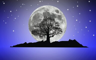 Full moon and tree.