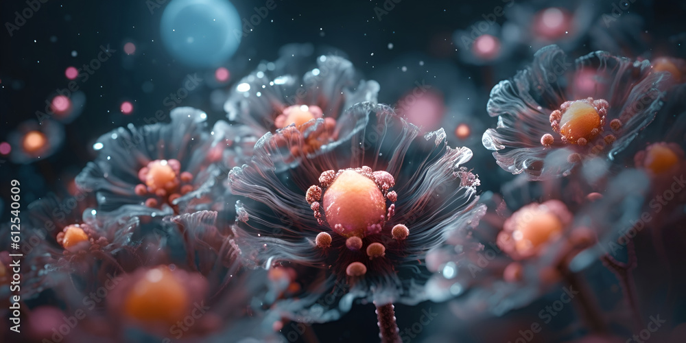 Poster fantasy floral background with soft focus and boken. free space for text. generatove ai generative a