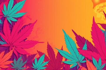 Colorful pop art cannabis ads concept with copy space, generative AI
