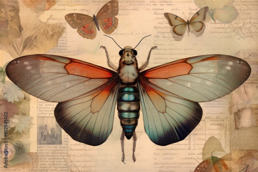 Poster a painting of a butterfly with many butterflies around it. generative ai image.