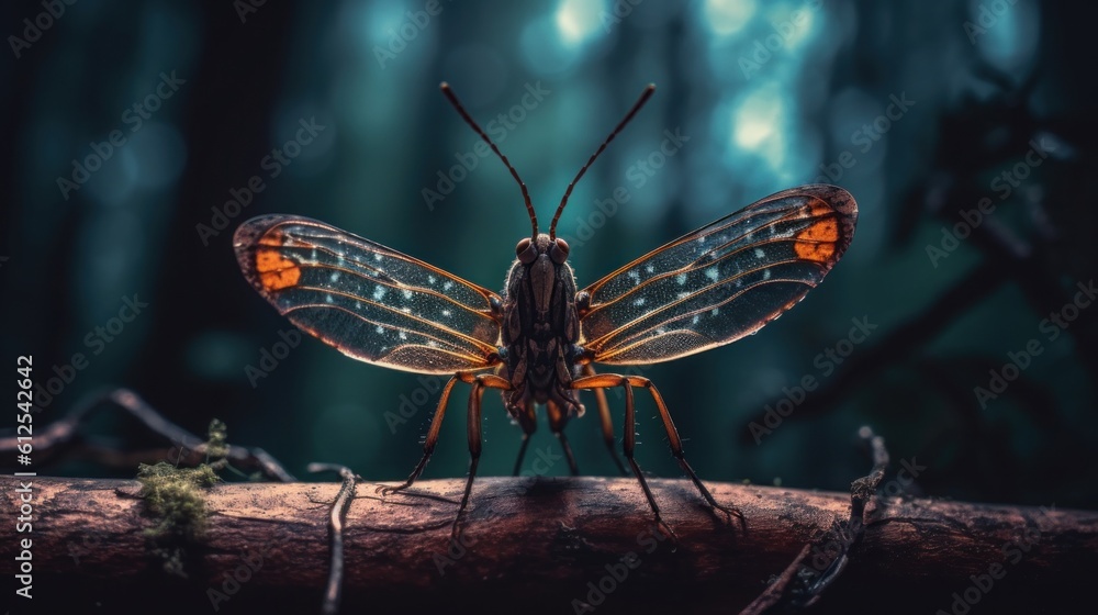 Poster a close up of a butterfly on a branch. generative ai image.