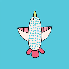 A bright card with a bird, Modern flat illustration in a trendy doodle style