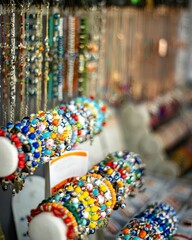 Obraz premium Vertical shot of bracelets displayed in a street shop