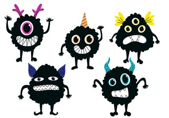 Cartoon monsters set emoticons aliens pattern for kids clothes print and wrapping paper and fabrics