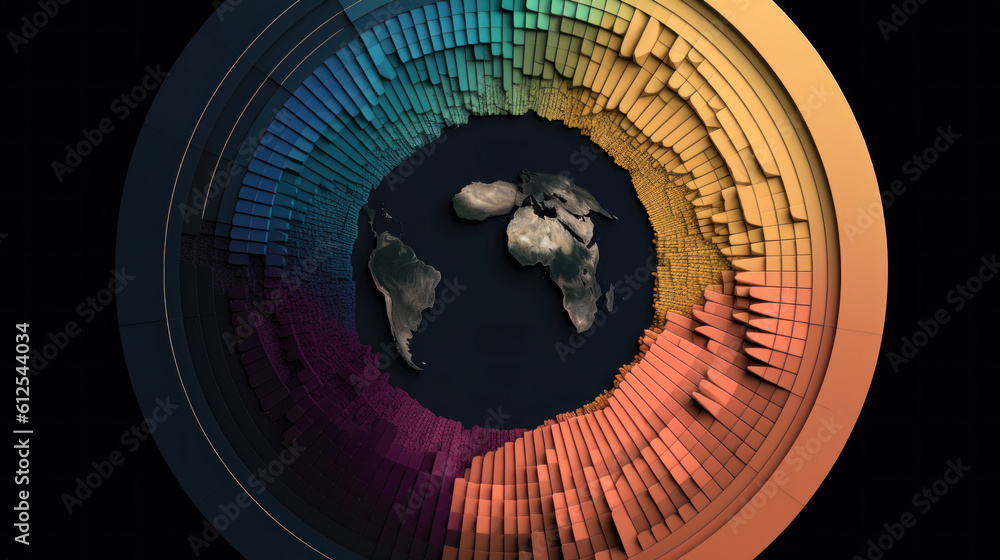 Poster a circle with a map of the world on it. generative ai image.