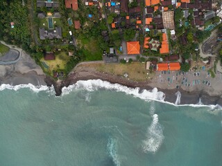 Fototapeta na wymiar Aerial shot of Seseh beach in Bali