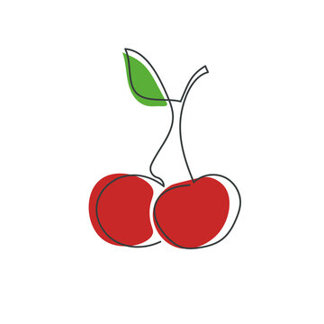 Cherry outline icon. Continuous one line drawing. Vector illustration isolated on white background.