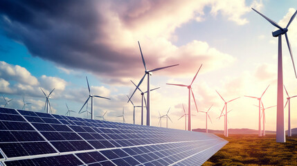 wind turbine and solar panel. Generative Ai. 